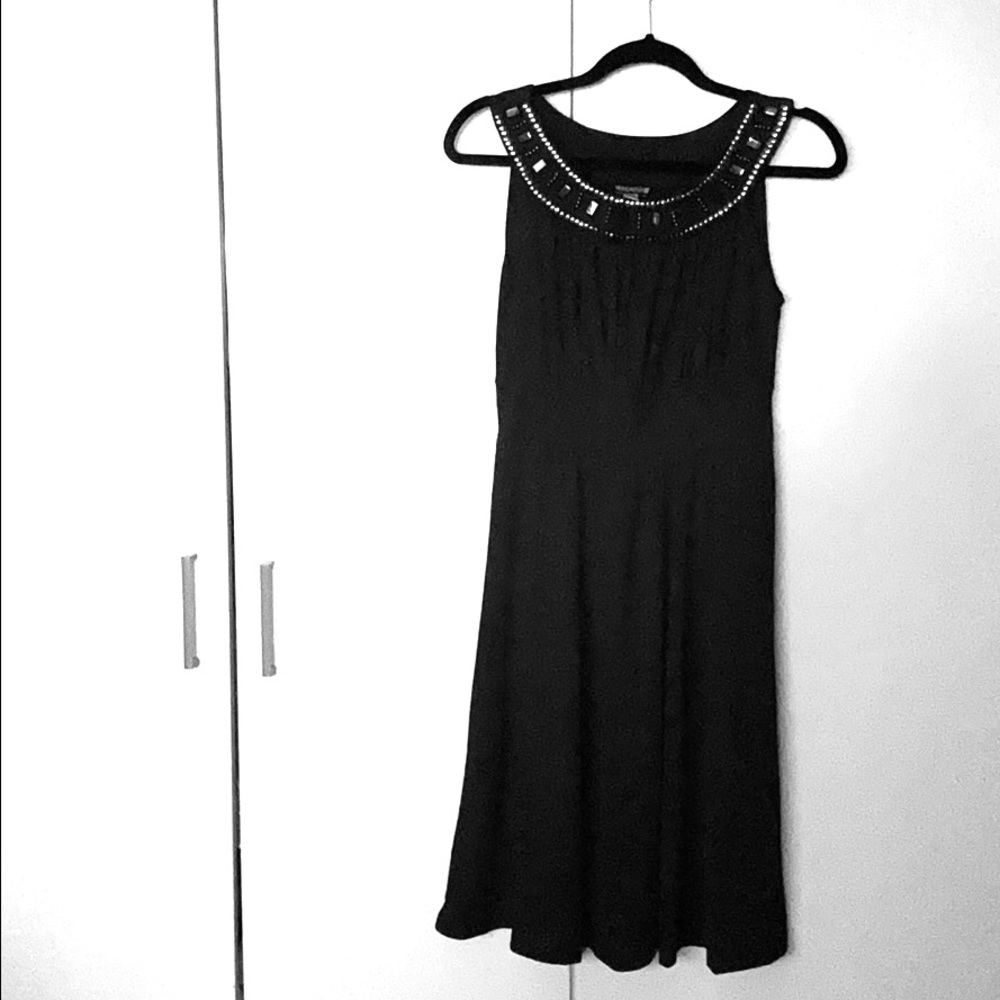 Black beaded evening dress